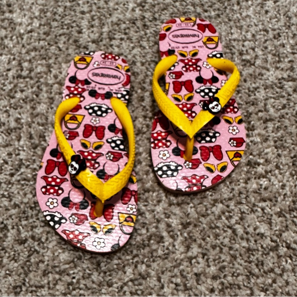Minnie Mouse Havaianas pink yellow toddler girl 9 c (23-24) flip flop rubber